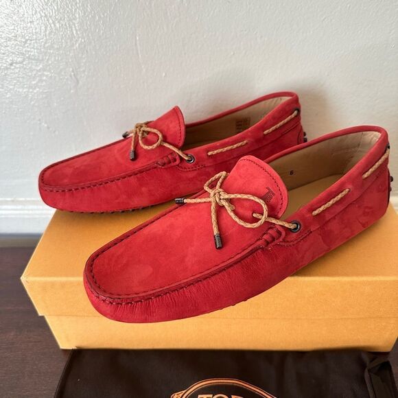 TOD'S Men's Laccetto  Red slip-on suede driving Loafers size US6, EU 38 1/5 - Picture 3 of 15